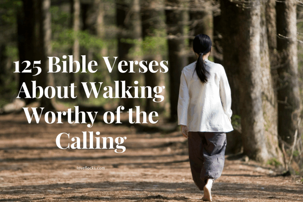 A person walking along a sunlit forest path, Bible in hand, symbolizing a spiritual journey of faith, holiness, and purpose—representing walking worthy of God's calling.”