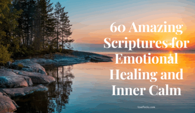 Open Bible beside calm waters symbolizing emotional healing and inner peace