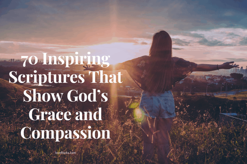 A gentle light breaking through clouds over a field of flowers and a lady spreading hands