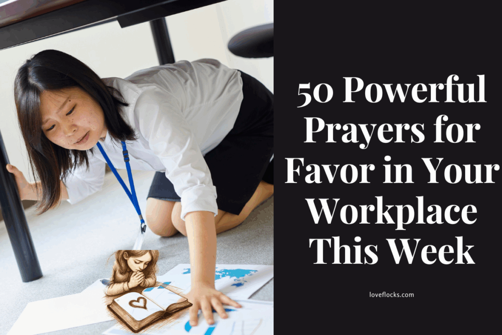 A Christian professional praying at their desk, seeking God’s favor in the workplace.