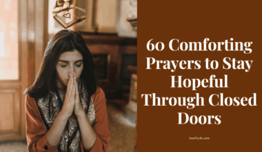 A believer kneeling in prayer at a closed wooden door