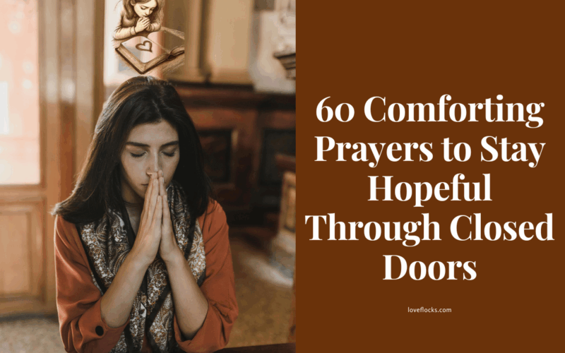 A believer kneeling in prayer at a closed wooden door