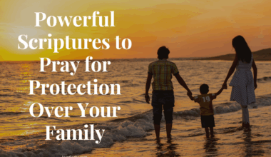 A family standing hand in hand beneath a bright sky
