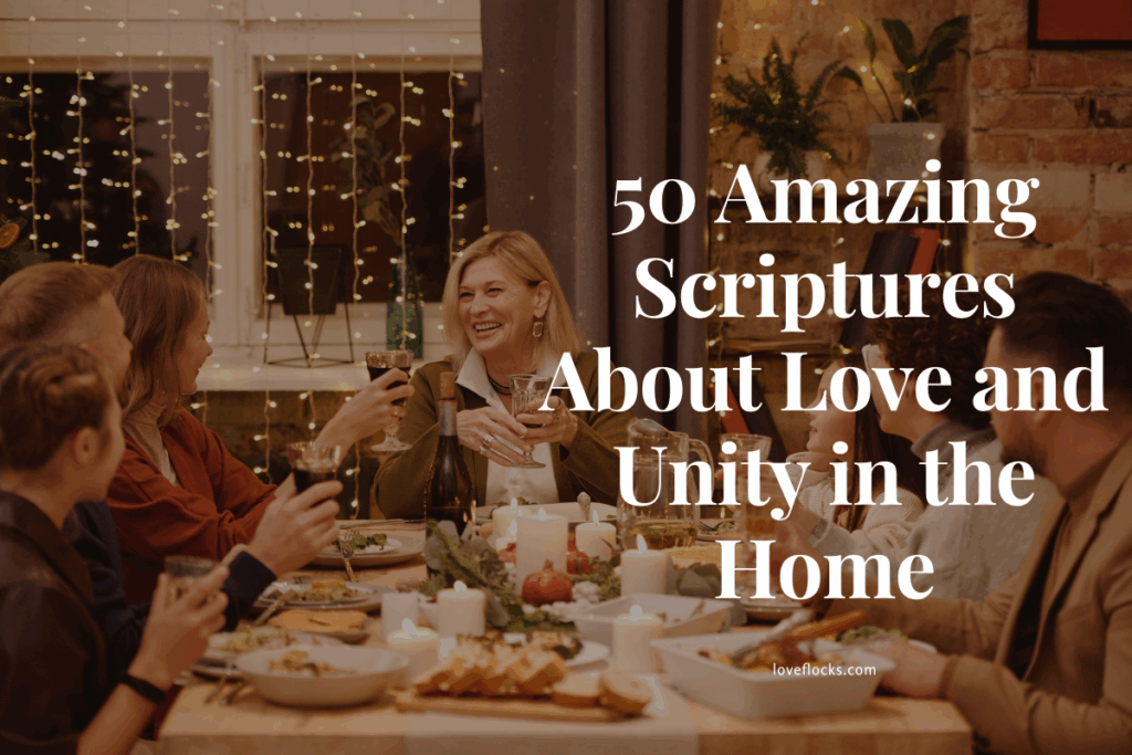 A joyful family holding hands around a dinner table, laughing and praying together
