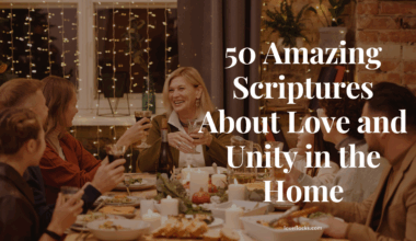 A joyful family holding hands around a dinner table, laughing and praying together