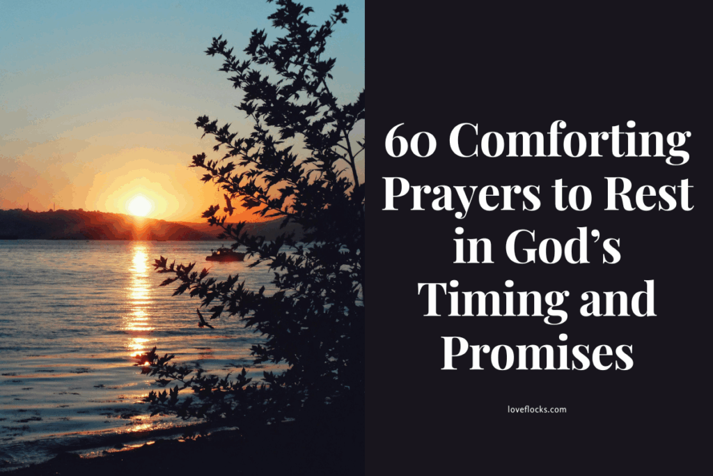 A peaceful sunrise over a calm lake, symbolizing resting in God’s perfect timing and promises.