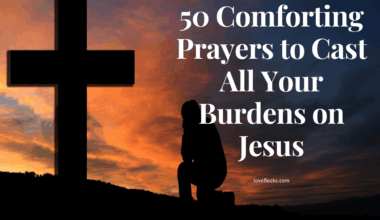 A person kneeling at the foot of a cross, releasing burdens and finding rest in Jesus.