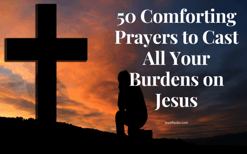 A person kneeling at the foot of a cross, releasing burdens and finding rest in Jesus.