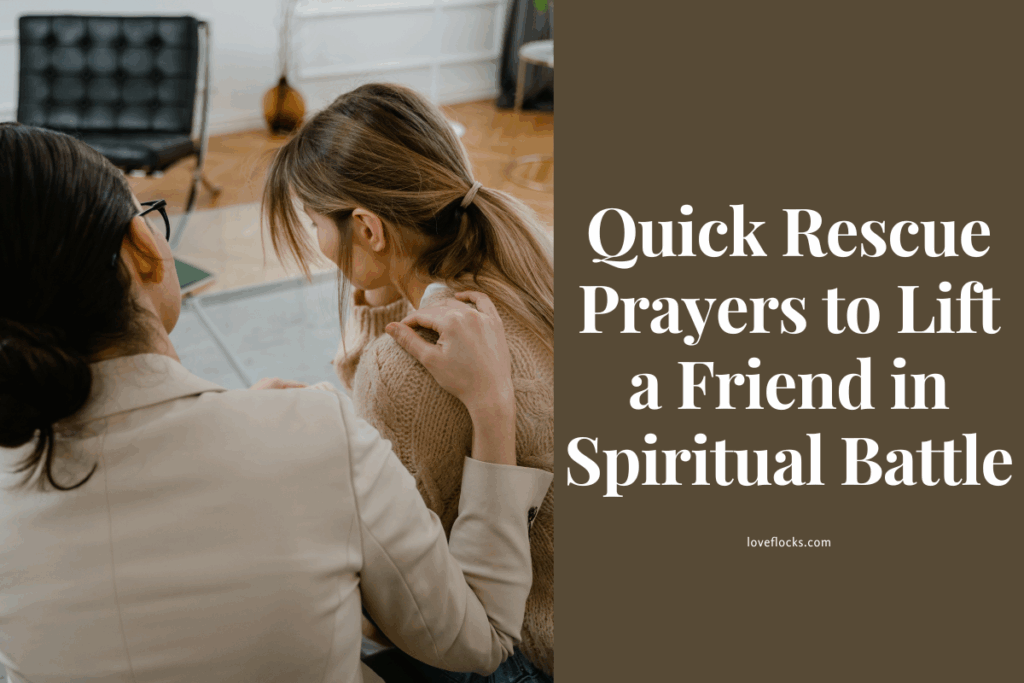 A person kneeling in prayer with their hand on a friend’s shoulder