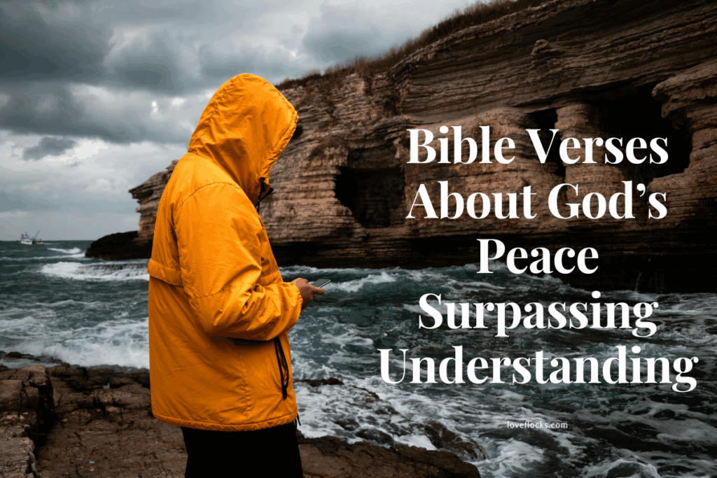 A person standing in peace during a storm, representing God's peace that surpasses understanding.