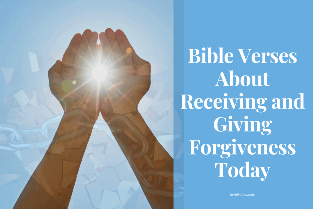 A broken chain between two open hands symbolizing receiving and giving forgiveness through God’s grace
