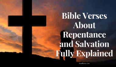 Kneeling at a cross with open Bible, symbolizing repentance and salvation through Jesus.