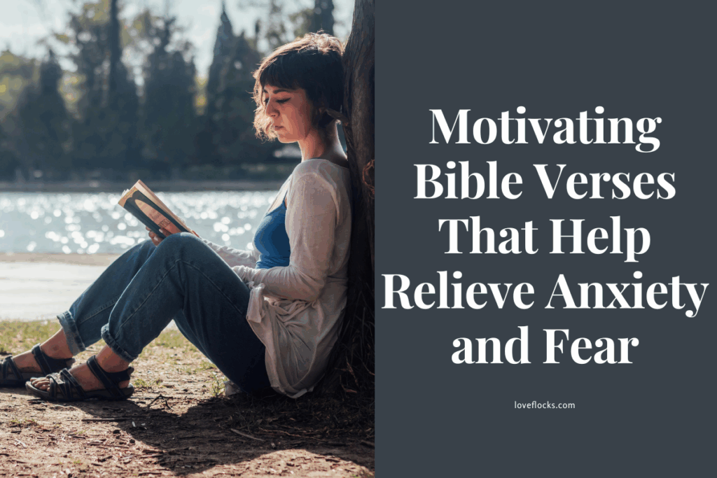 Woman reading the Bible at sunrise by calm waters, finding peace from anxiety and fear