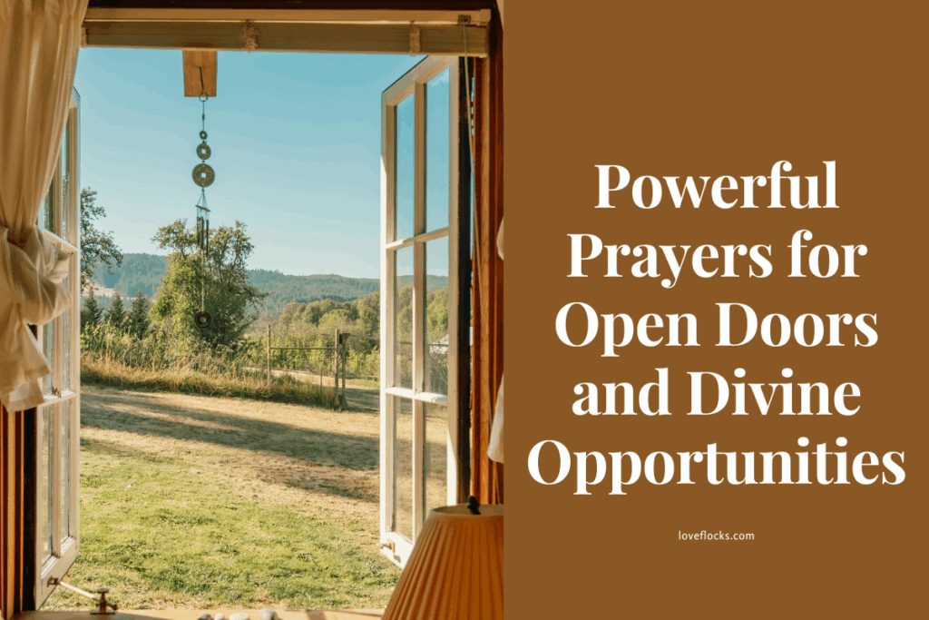 An open door shining with heavenly light in a peaceful field