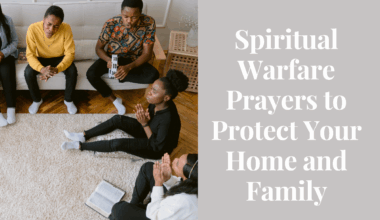 A family praying together in their living room