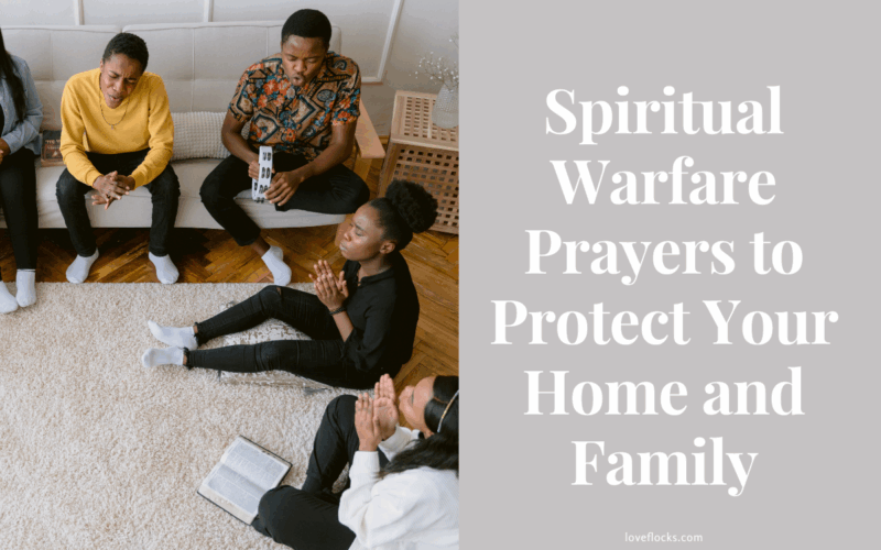 A family praying together in their living room