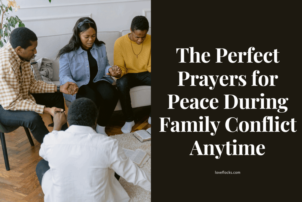 A Christian family holding hands in prayer amidst emotional tension in a peaceful living room.