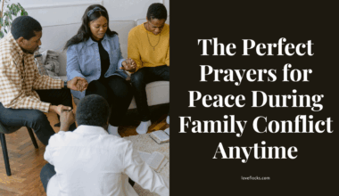 A Christian family holding hands in prayer amidst emotional tension in a peaceful living room.