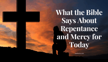 A repentant person receiving God's mercy at the cross