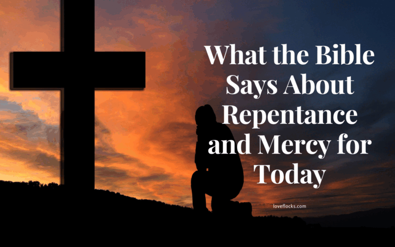 A repentant person receiving God's mercy at the cross