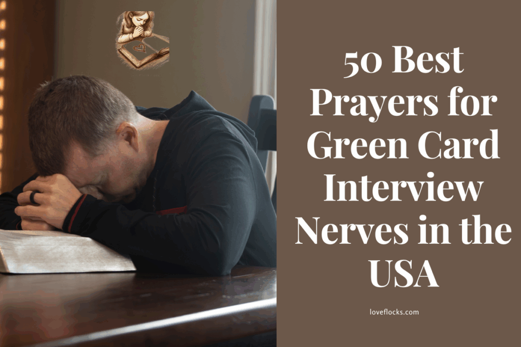 A man face top of an open bible praying for a green card interview favor.