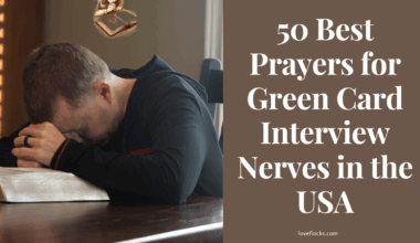 A man face top of an open bible praying for a green card interview favor.