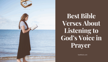 A lady at the beach reading the bible and hearing God's voice.